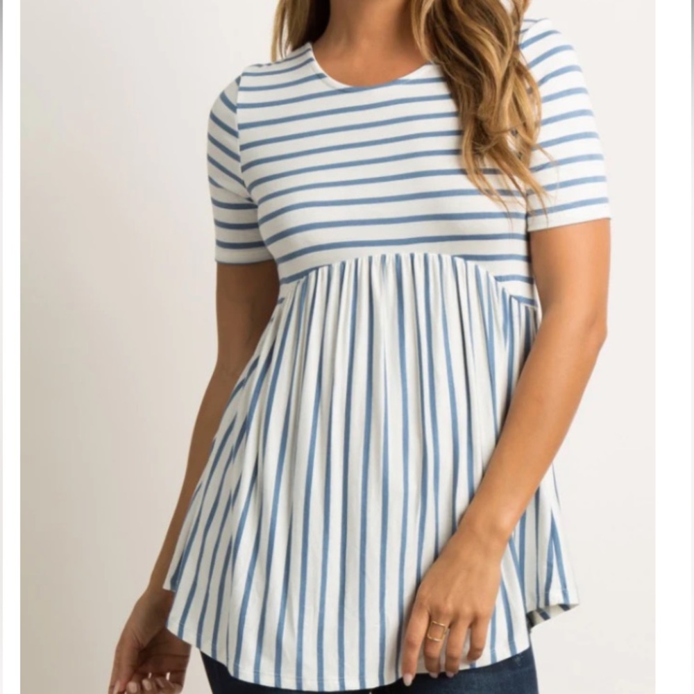 PinkBlush Blue Striped Crossback Peplum Top Sz L